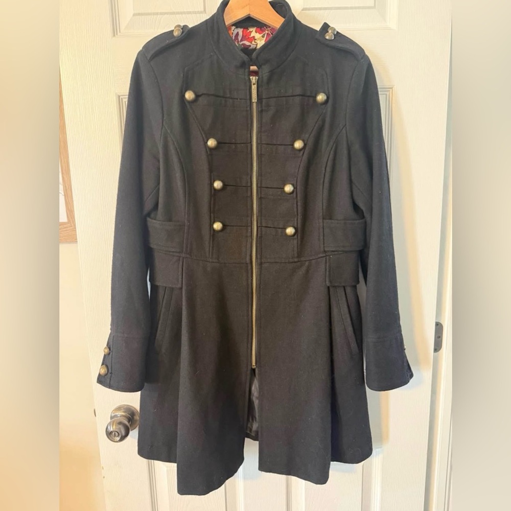 Steve Madden Black Trench Coat with Gold Buttons